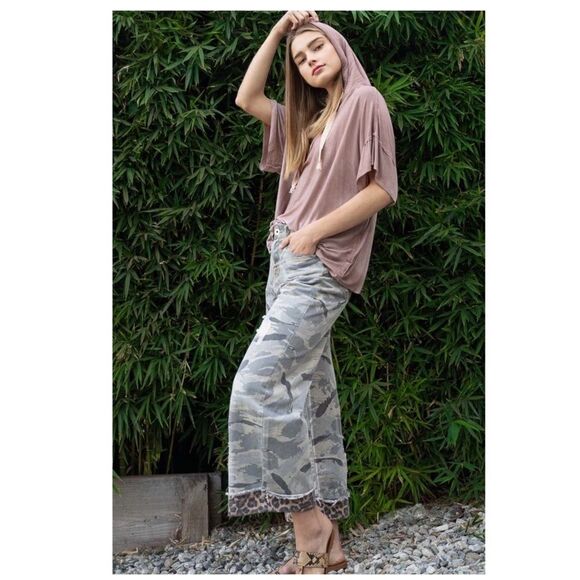 POL Grey Camo Jeans with Leopard Trim - Picture 7 of 15